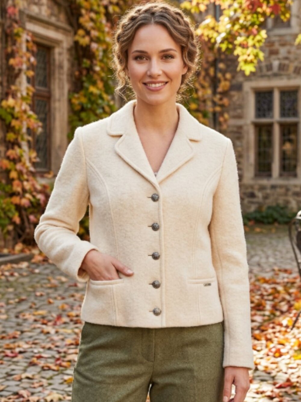 Vtg Geiger cream boiled wool button cardigan sweater jacket austria